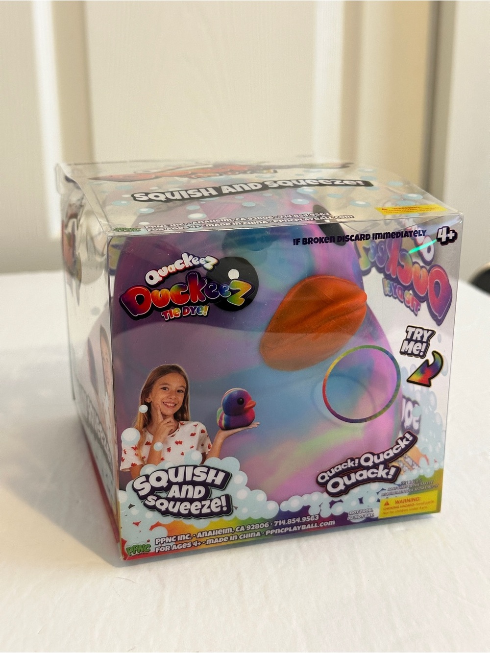 Quackeez Duckeez Tie Dye Squish and Squeeze Duck Squishy Fidget Toy New